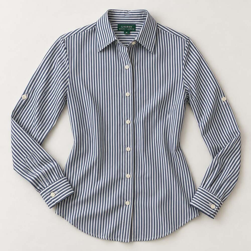 Lauren Ralph Lauren Vintage Women’s Navy Striped Silk Button Down Shirt Size M